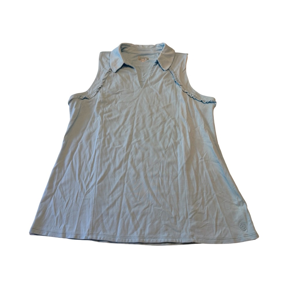 Lilly Pulitzer Luxletic Light Blue Sleeveless Polo Ruffle Trim Golf Top XL
